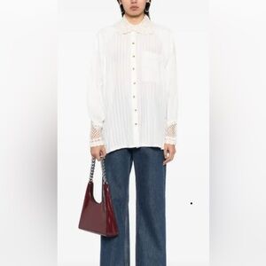 Free People size M white shirt with crocheted collar and cuffs